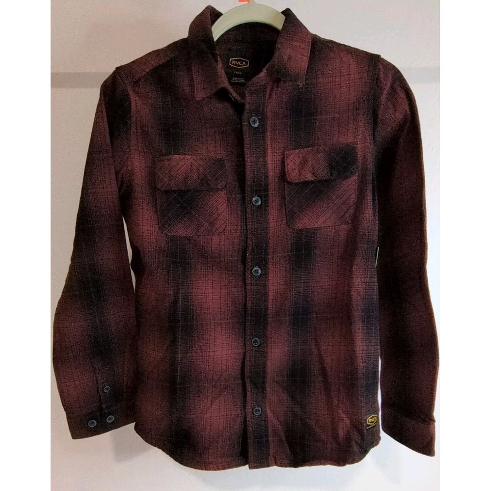 RVCA DayShift Flannel Youth Red Plaid Long Sleeves Shirt Large New With‎ Tags